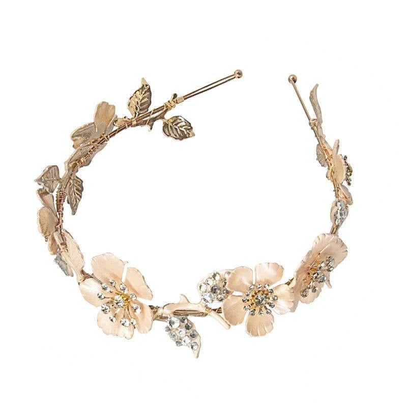 Blush Pink Luxe Floral Headband with Clear Crystals - Elegant Wedding Hair Accessory for Brides & Bridesmaids | Perfect for Weddings, Prom, and Formal Events