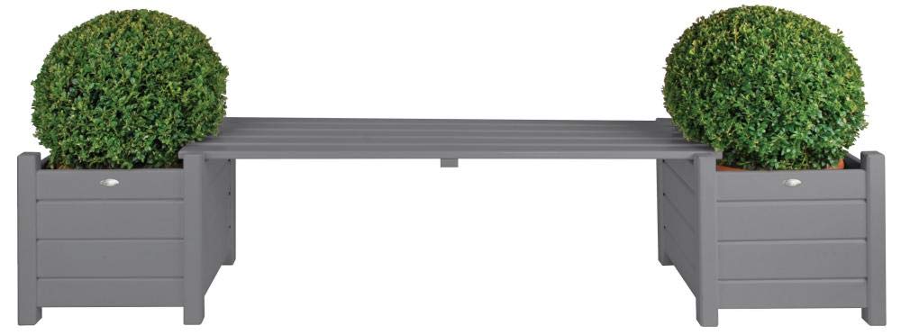 Esschert Design Gray Planters with Bridge Bench - Outdoor Garden Decor for Patio, Balcony, and Backyard Landscaping