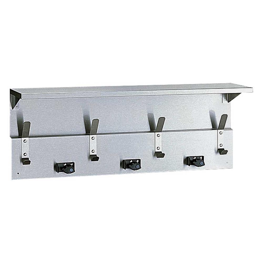 Bobrick B239x34 Utility Shelf with 3 Mop/Broom Holders & 4 Rag Hooks - Satin Finish | Heavy-Duty Wall-Mounted Storage for Cleaning Supplies | Perfect for Laundry Rooms, Garages & Commercial Spaces