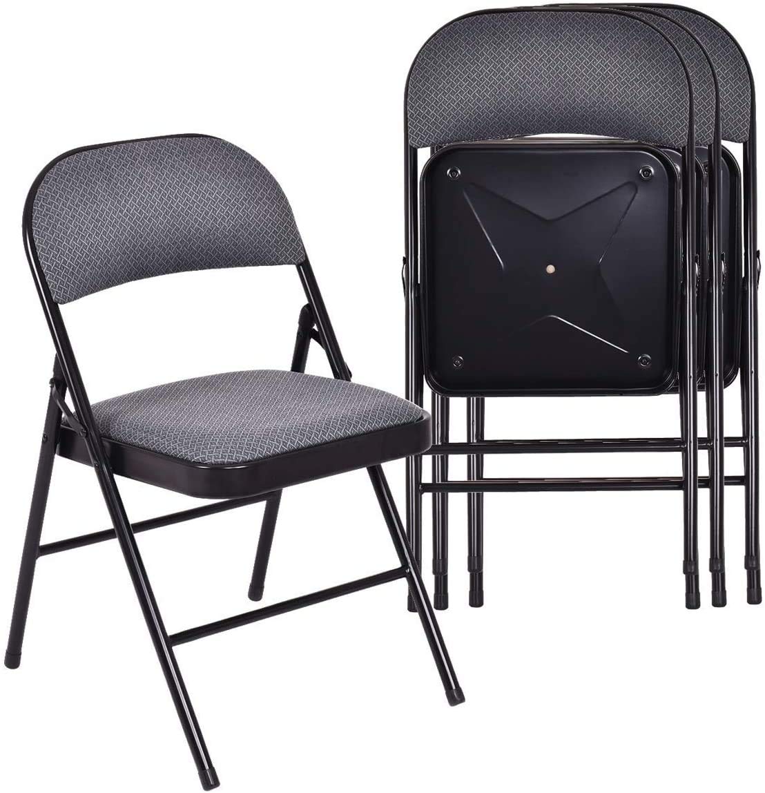4-Pack Folding Chairs with Padded Seat & Back - Portable Metal Frame Chairs for Home, Office, Camping, Picnics & Outdoor Events