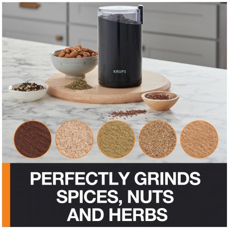 KRUPS Electric Spice and Coffee Grinder - Stainless Steel Blades, BPA-Free, 200W Power (Model F2034251) - Perfect for Freshly Ground Coffee, Spices, and Herbs at Home or Office