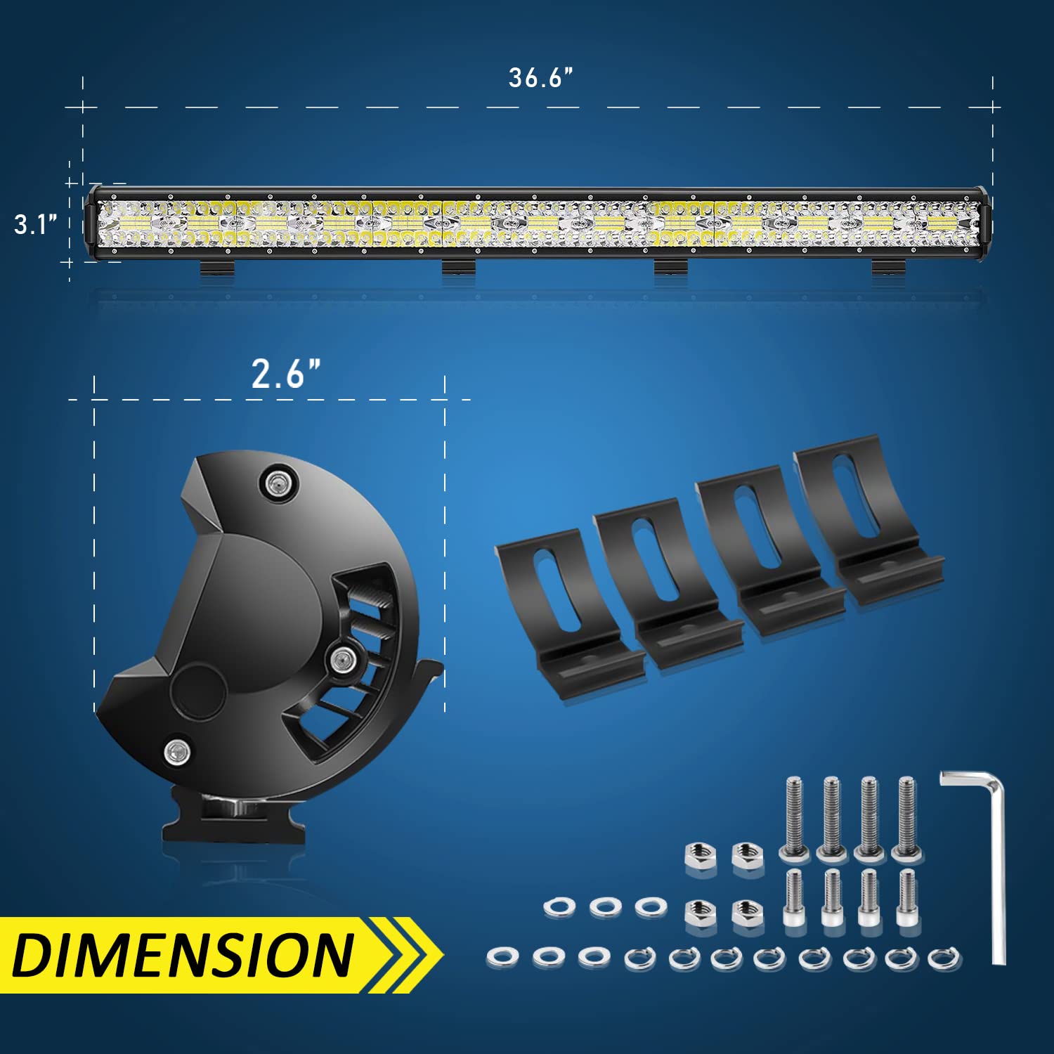 37 Inch LED Light Bar with Tri-Row Flood Spot Combo - 260 LEDs Super Bright Off-Road Lighting for Trucks, Jeeps, UTVs & ATVs - Waterproof Driving Lights for Night Adventures, Camping & Trail Riding