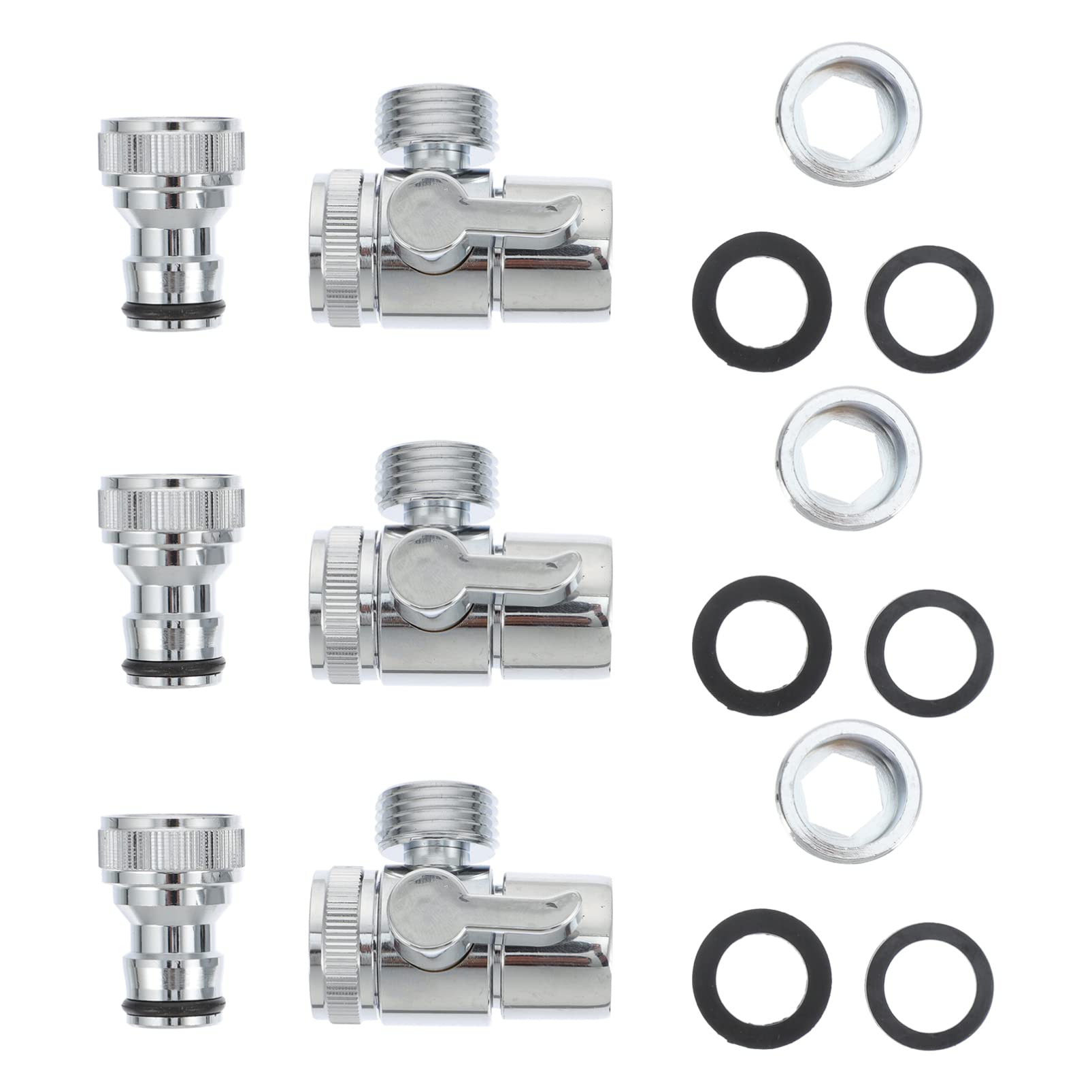 3-Piece Garden Hose Diverter Faucet Adapter - Sink Faucet Valve Connector for Bathroom & Kitchen, Portable Washing Machine & Dishwasher | Outdoor Watering, Pet Bathing & Household Cleaning