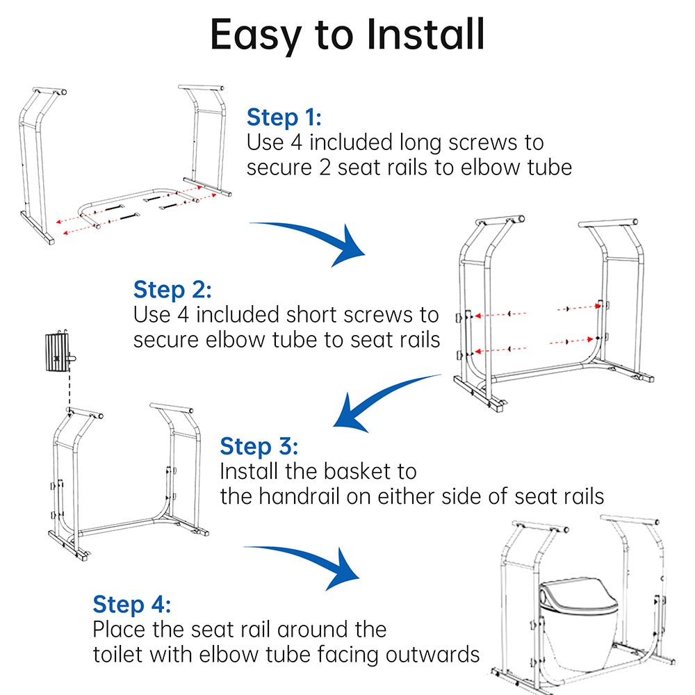 TheLAShop Stand Alone Toilet Safety Rail with Rack - 375lbs Weight Capacity - Elderly & Disabled Bathroom Assist - Home Medical Equipment for Seniors Safety