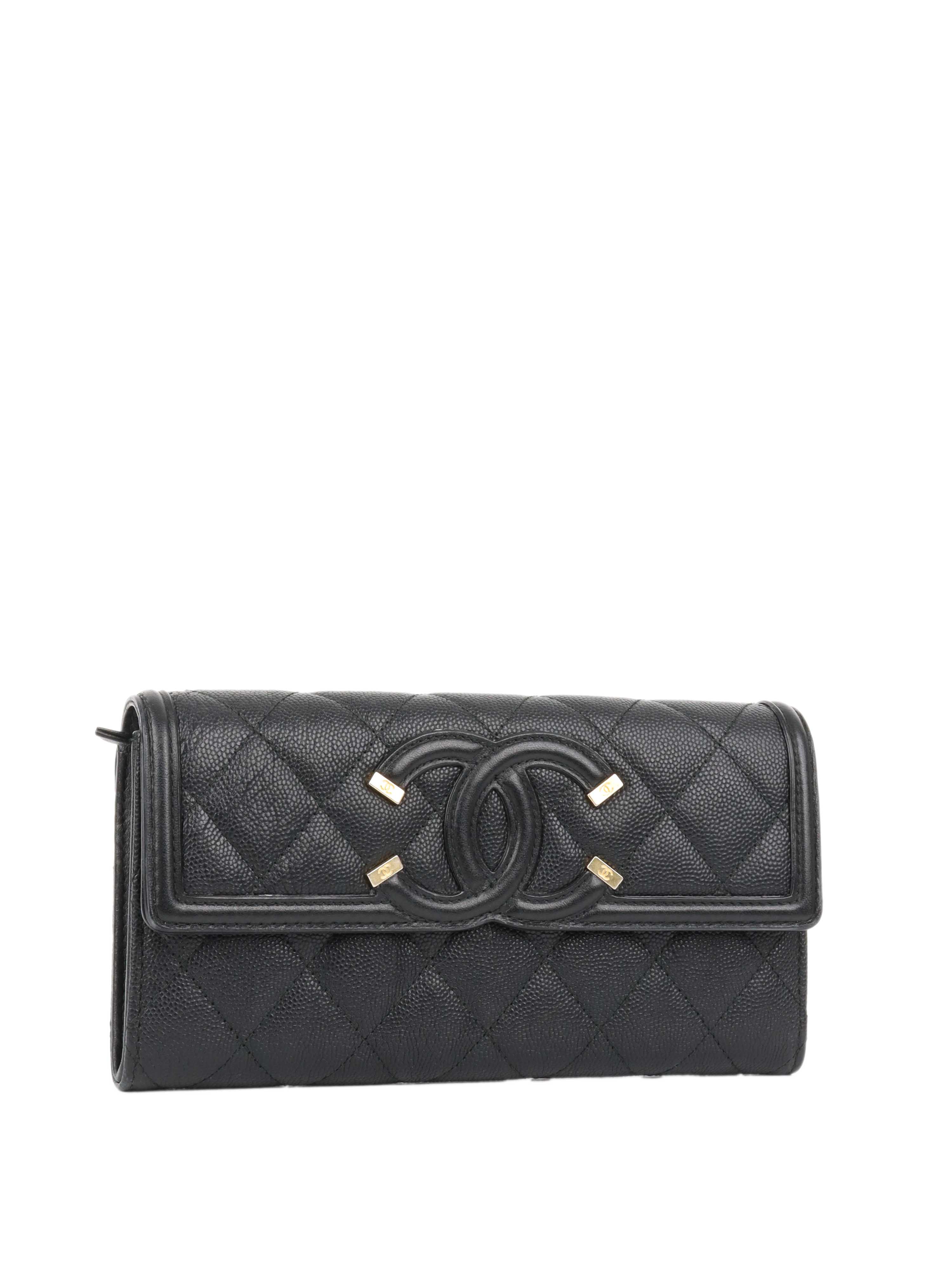 Chanel Black Caviar Leather Long Wallet for Women | Luxury Designer Clutch with Card Slots | Perfect for Everyday Use, Travel & Special Occasions