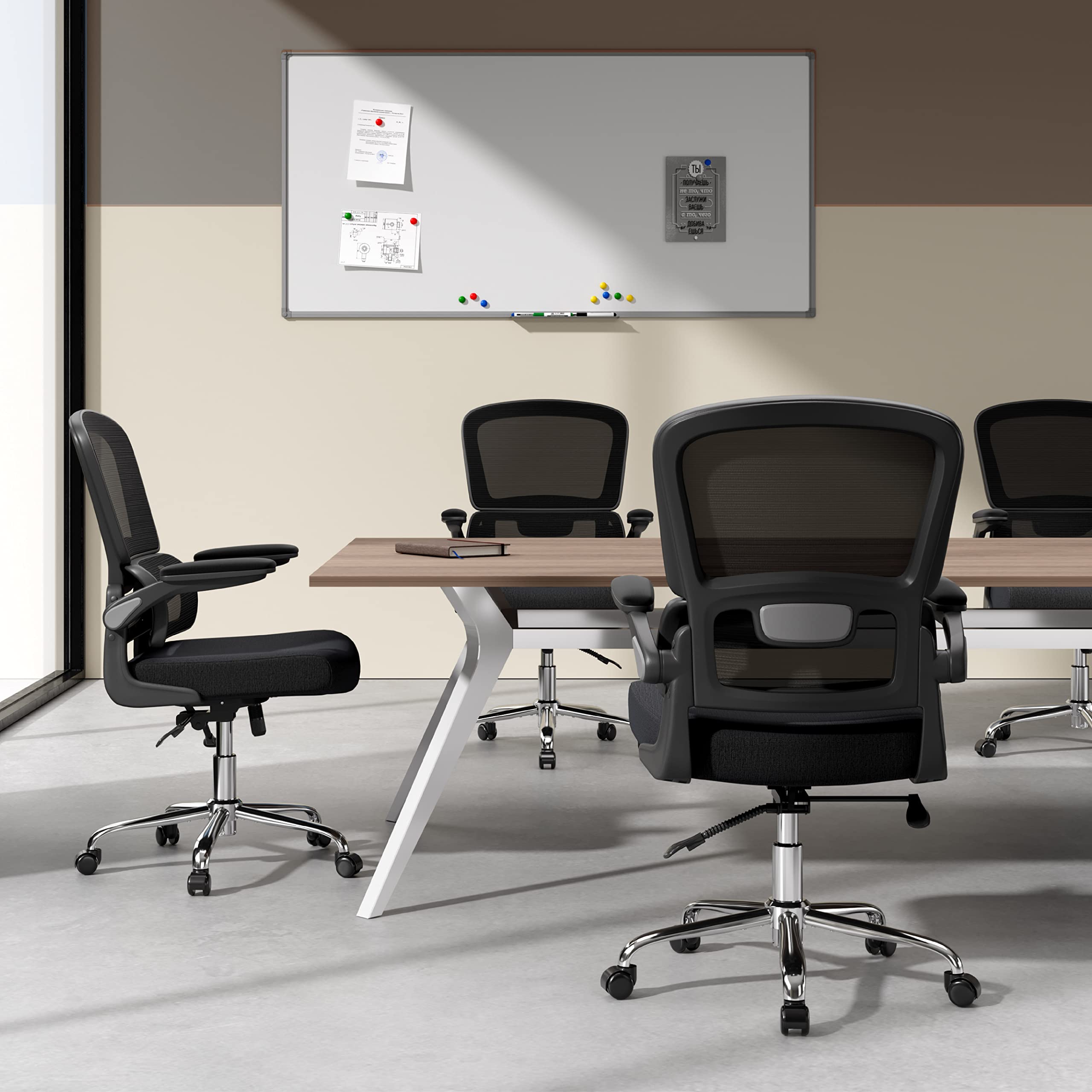 Ergonomic Office Chair with Breathable Mesh Back - Adjustable Height, Double Lumbar Support & Flip-Up Arms - 90°-130° Reclining Computer Desk Chair for Home Office, Gaming & Remote Work