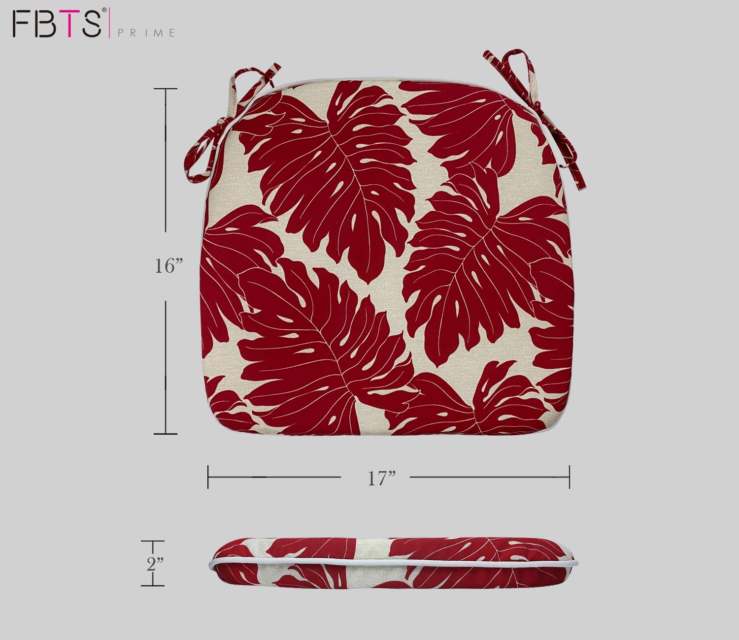 Fabritones Outdoor Seat Cushions - Set of 4 Red Leaves Patio Chair Cushions with Ties, 16x17 Inch Square Chair Pads for Garden, Deck, and Poolside Lounging