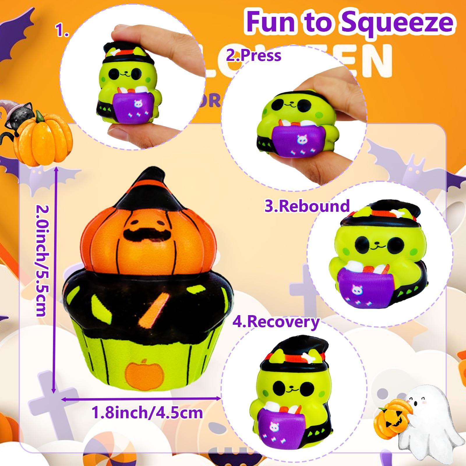 24 Pack Halloween Party Favors with Squishy Toys - Slow Rising Stress Relief Toys for Kids, Birthday Gifts, Classroom Prizes & Goodie Bag Fillers - Perfect for Parties, School Events & Stress Relief Fun