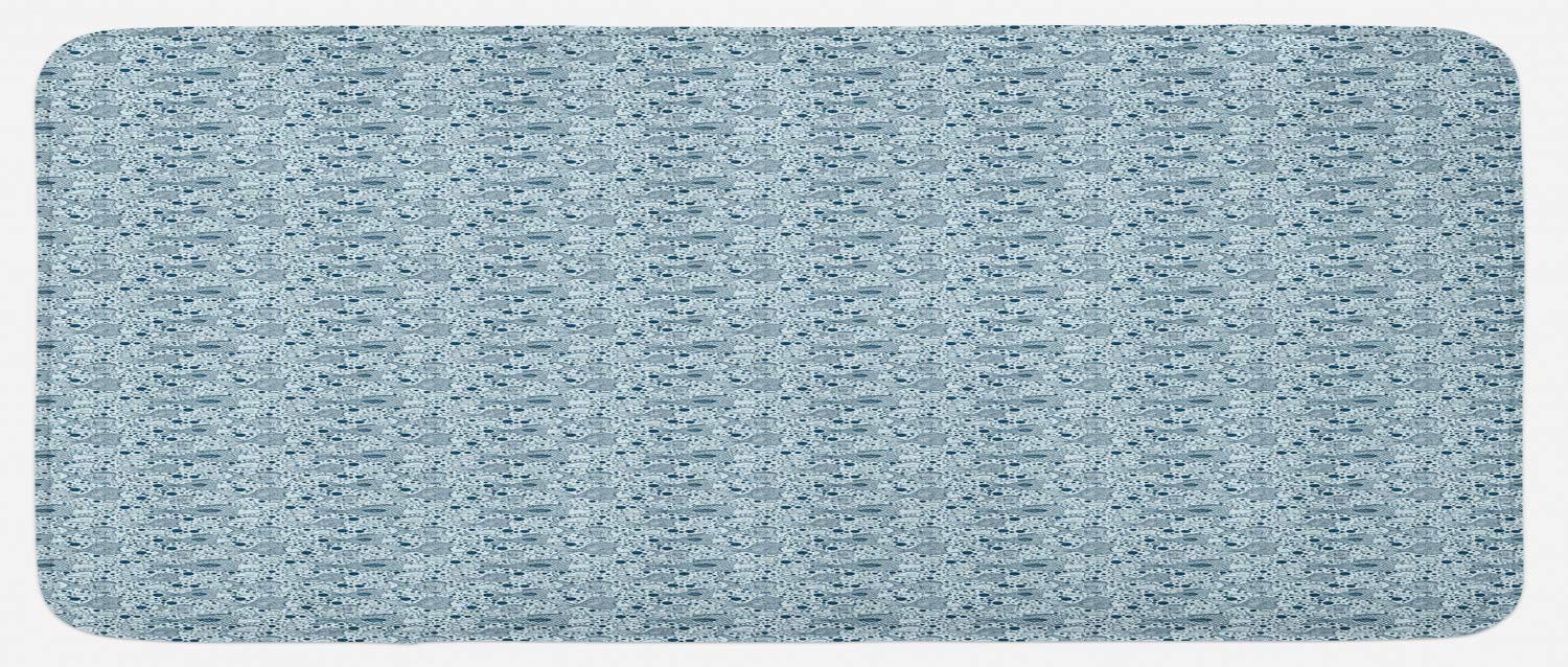 Ambesonne Vintage Blue Kitchen Rug - Non-Slip Plush Underwater Theme Mat with Fish & Bubbles Design, 47x19 Inch - Perfect for Kitchen, Bathroom, Laundry Room & Entryway Decor