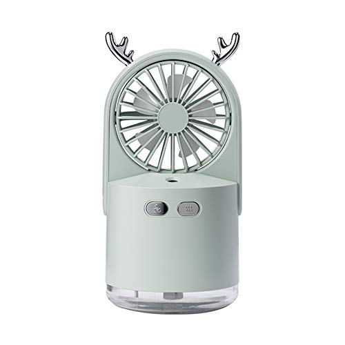 Mini USB Humidifier with Fan - Cute Deer Design, Rechargeable 2000mAh Battery, 2 Mist Modes & 3 Speed Settings, 240ml Capacity for Bedroom, Office, Baby Room, Car & Travel (Green) - Perfect for Dry Air Relief and Aromatherapy