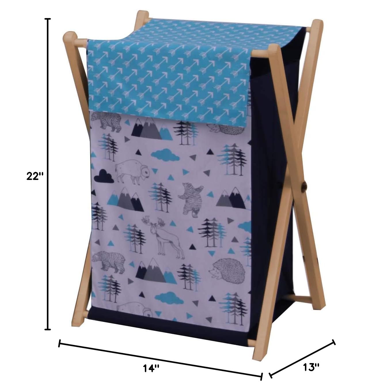 Bacati Woodlands Boys Cotton Hamper - Aqua, Navy, Grey | Durable Laundry Basket for Kids Room, Nursery, or Bathroom Storage | Perfect for Organizing Toys, Clothes, and Essentials