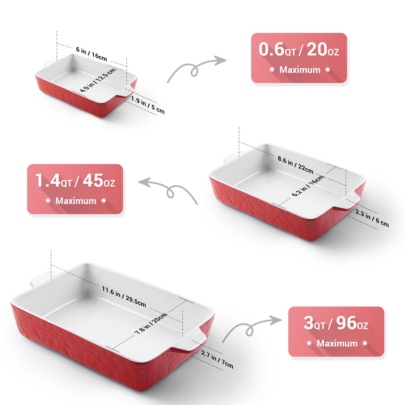 3-Piece Ceramic Casserole Dish Set - 11.6