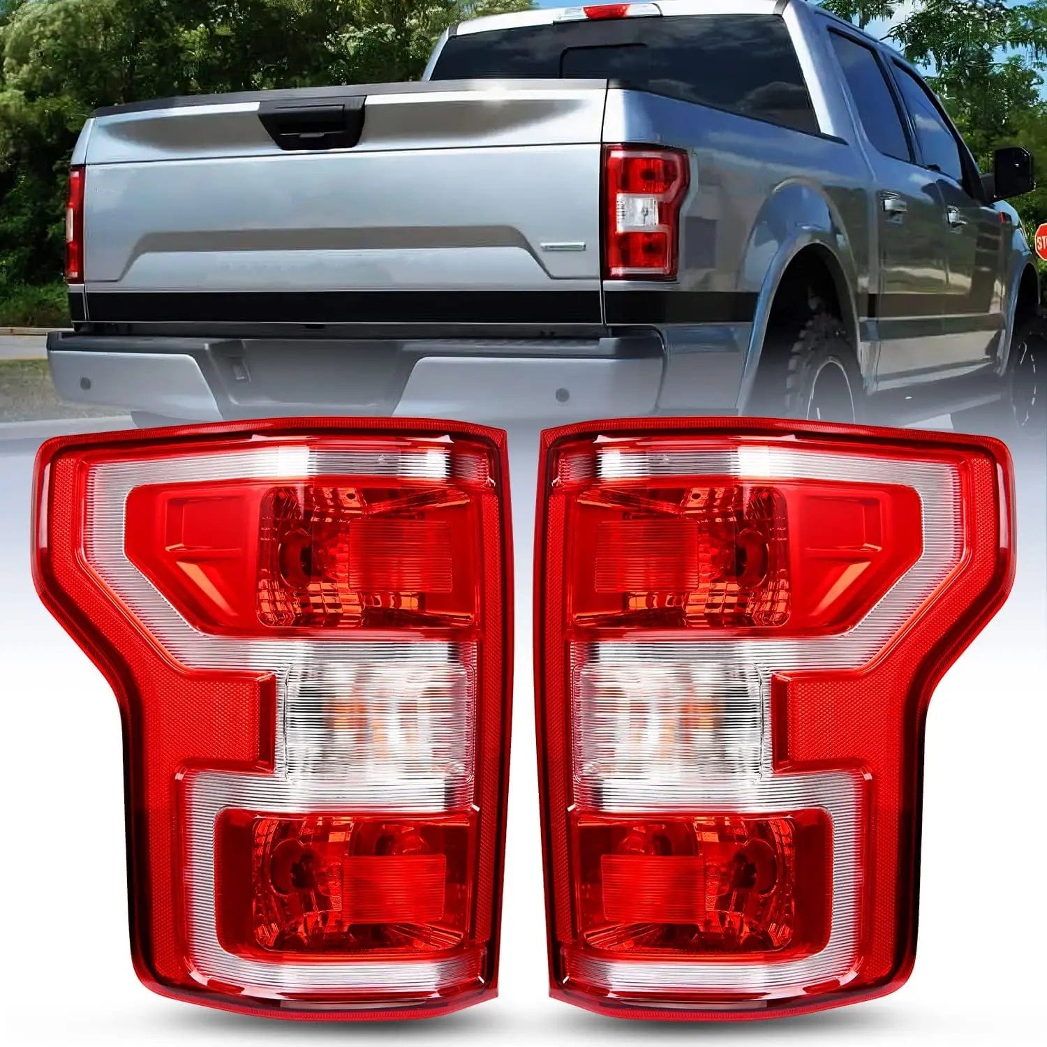 2018-2020 Ford F150 Tail Light Assembly - OE Style Red Housing with Bulbs & Harness - Driver & Passenger Side Replacement - Perfect for Night Driving & Enhanced Vehicle Safety