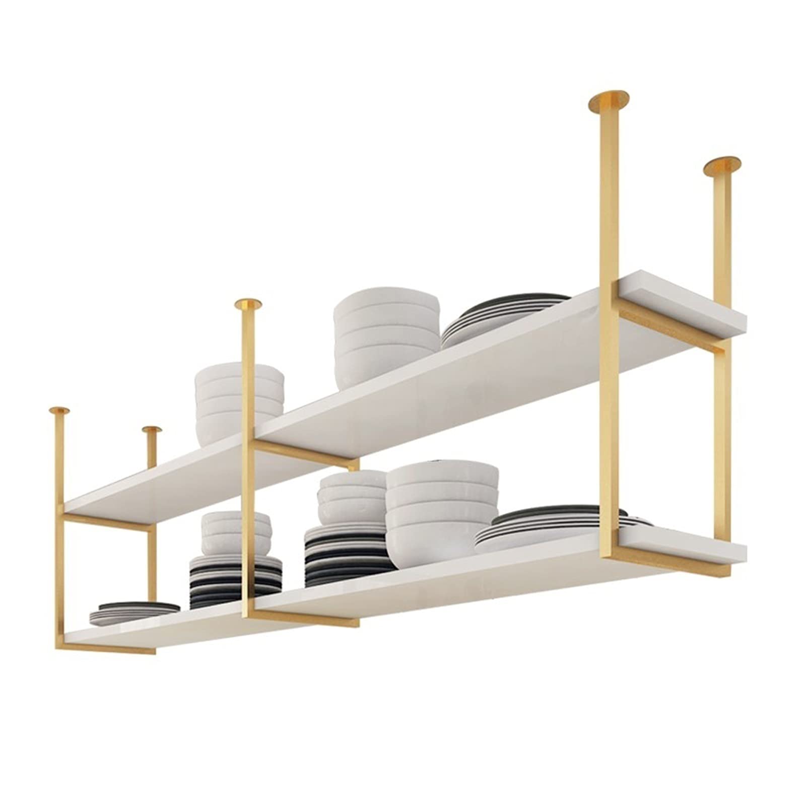 Gold Ceiling-Mounted Floating Shelf - 120x30x80cm (47x12x31 inch) Hanging Wine Rack, Bookcase & Plant Stand for Kitchen, Bedroom & Bar Decor - Space-Saving Wall Storage Solution