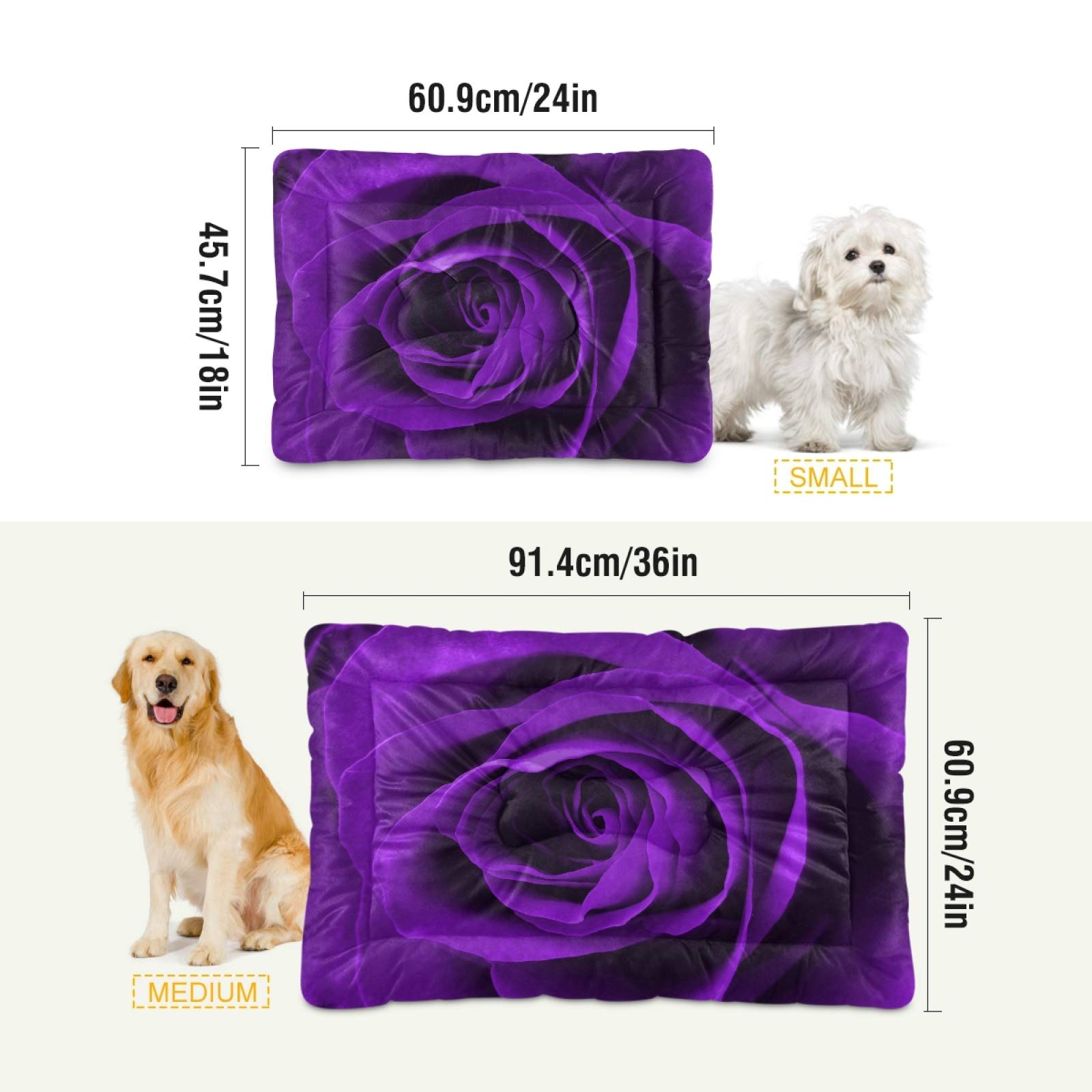 Purple Rose Pet Bed for Dogs and Cats - Ultra Soft Rectangle Comfortable Calming Bed for Small & Medium Pets, 24x18 Inches - Perfect for Living Room, Bedroom, or Crate Use