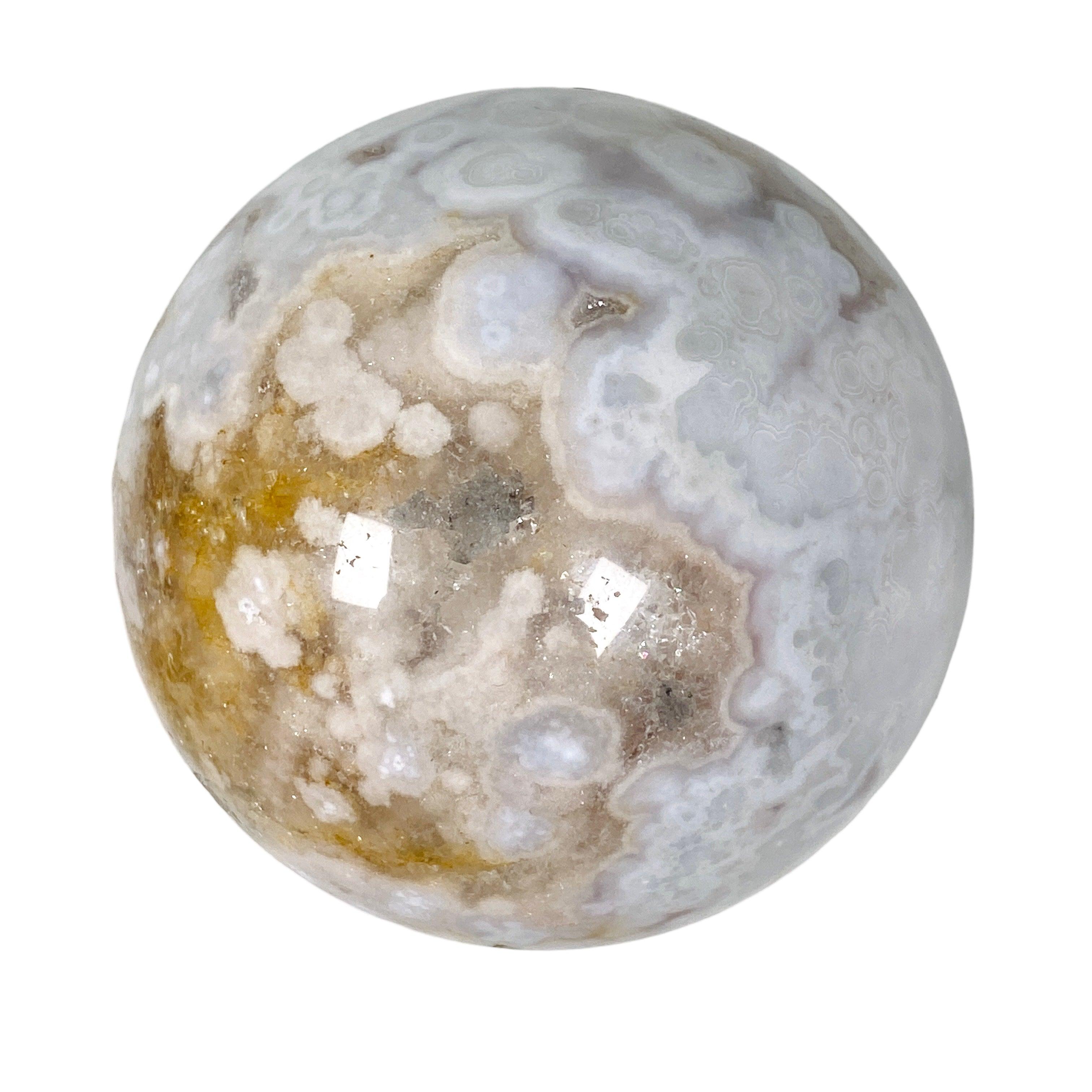 Natural Pink Flower Agate with Pyrite Sphere - Healing Crystal for Meditation, Reiki, and Home Decor - PFAS 03
