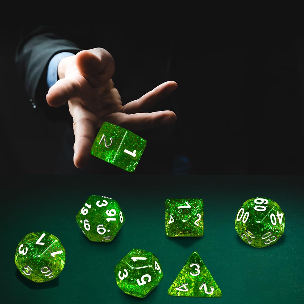 Premium 10-Sided RPG Dice Set for Dungeons & Dragons, D&D, Pathfinder & Tabletop Games - Includes D20 in Vibrant Green - Perfect for Fantasy Roleplaying, Campaigns & Game Nights