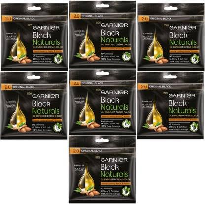 GARNIER 2.0 Original Black Natural Oil Enriched Hair Color Cream - 7X40g for Dark Shine & Healthy Hair | At-Home Hair Dye for Women & Men | Covers Gray Hair with Nourishing Formula