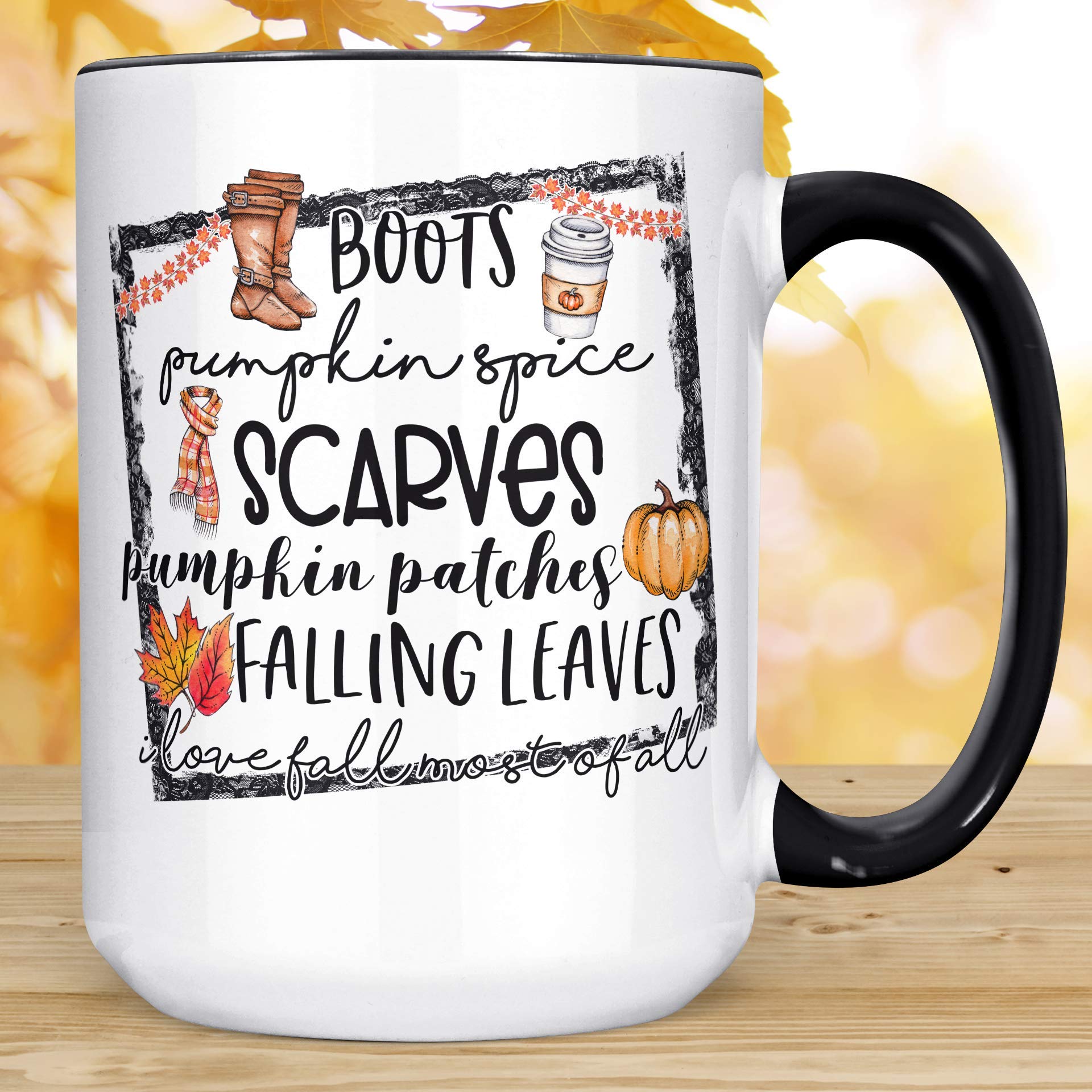 Pumpkin Spice Coffee Mug - I Love Fall Most of All Ceramic Cup | Microwave & Dishwasher Safe | Perfect for Autumn Holidays, Thanksgiving, Halloween & Cozy Home Decor
