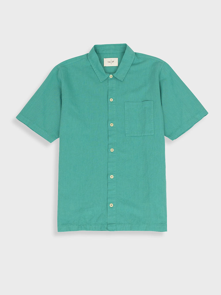 Folk Gabe Shirt in Tropical Green - Stylish Hawaiian Aloha Shirt for Men - Perfect for Beach Vacations, Summer Parties & Casual Outings
