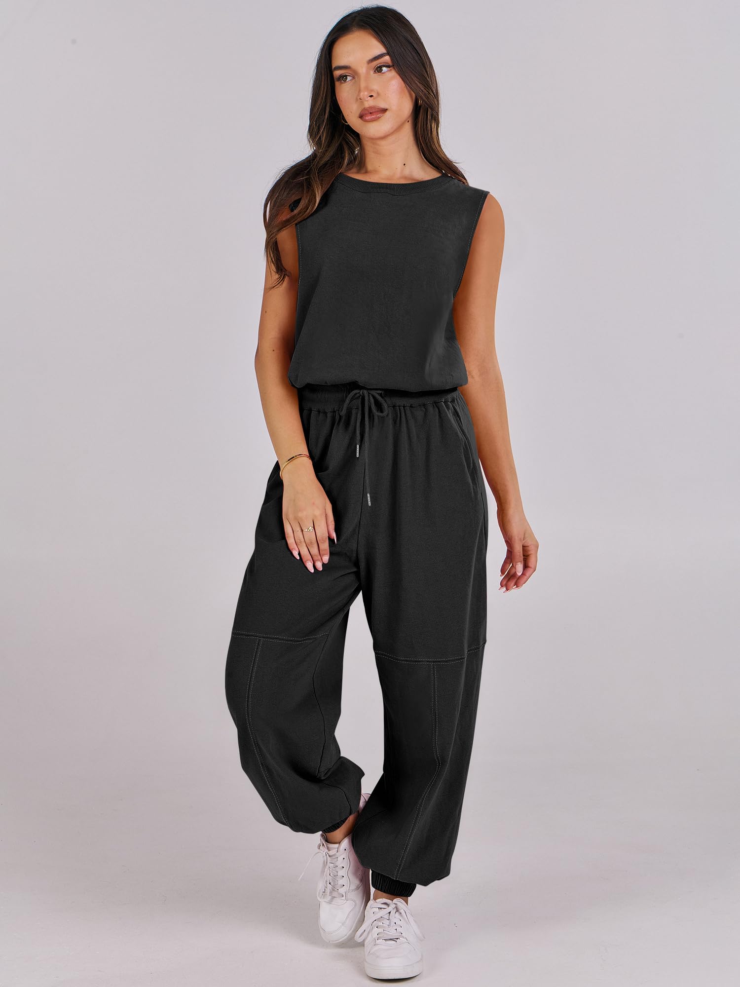 ANRABESS Women's Sleeveless Jumpsuit - Summer Casual Romper with Pockets | One Piece Outfit for Workout, Lounge & Outdoor Activities | 2025 Trendy Fashion