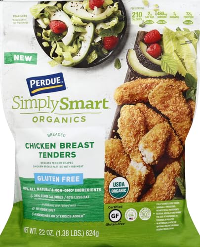 Perdue Simply Smart Organics Gluten Free Breaded Chicken Breast Tenders - 22 oz Frozen - Perfect for Quick Family Meals, Healthy Snacks & Meal Prep