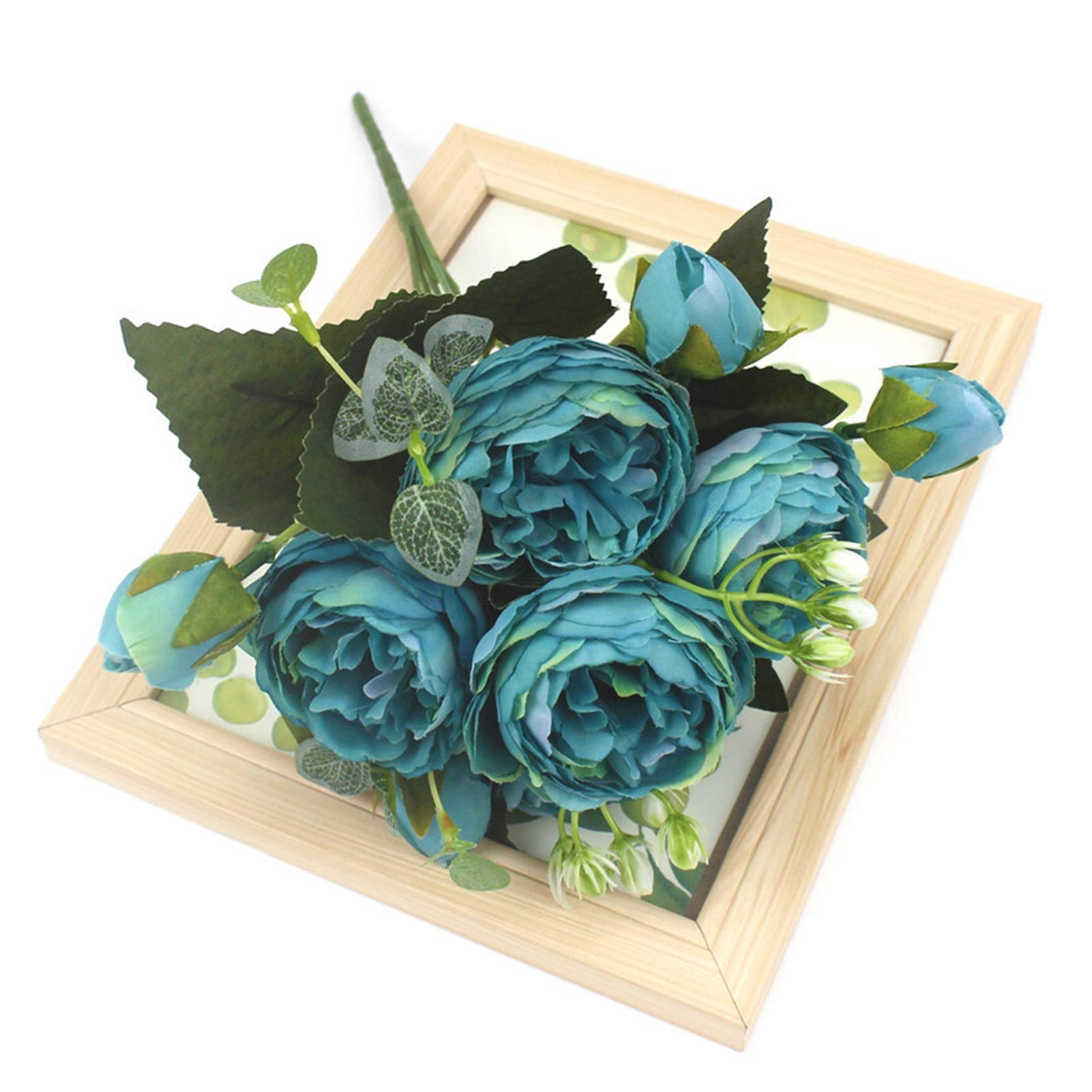 1 Bundle Silk Peony Bouquet - Artificial Blue Roses for Home Decor, Wedding Centerpieces, Party Decorations, Scrapbooking & DIY Crafts - Fake Flowers for Table Arrangements, Gift Wrapping & Photo Backdrops