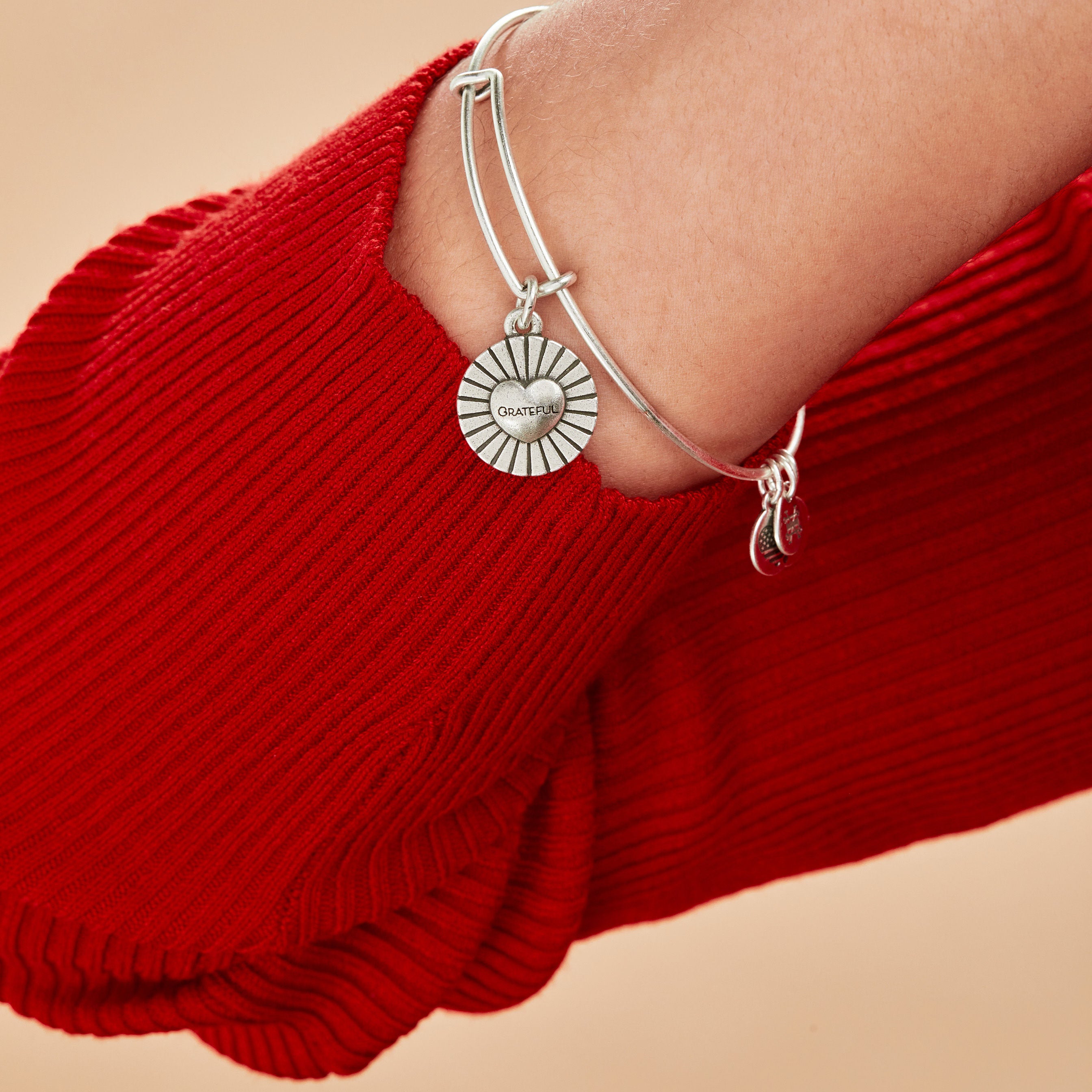 Grateful Heart Charm Bangle - Sterling Silver Inspirational Bracelet for Women - Perfect Gift for Mother's Day, Birthday & Everyday Wear