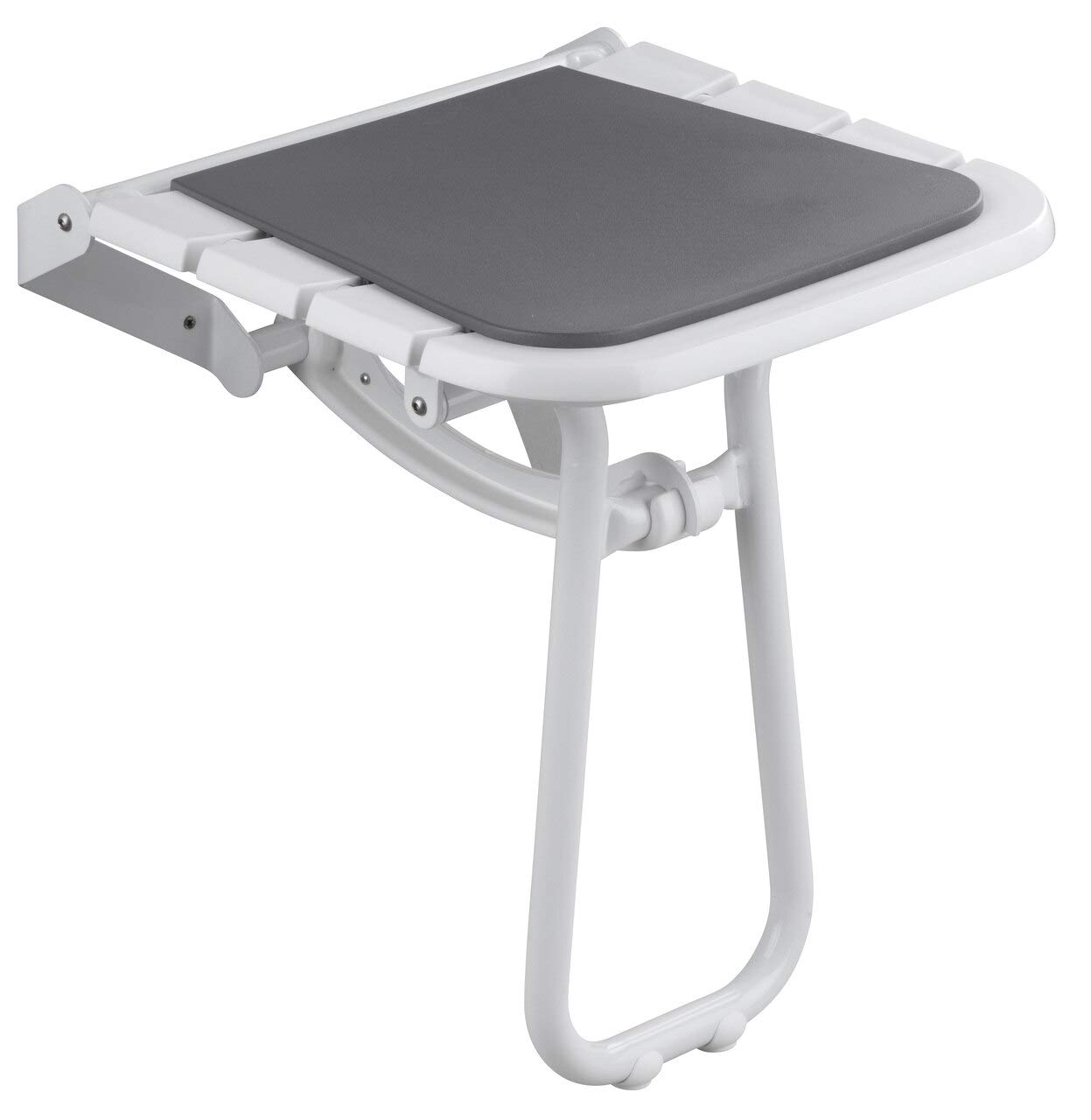 Foldable Wall-Mounted Shower Seat with Adjustable Legs, Backrest & Armrests - Removable Gray Cushion for Elderly & Disabled Bathroom Safety - Perfect for Small Spaces & Accessible Showers