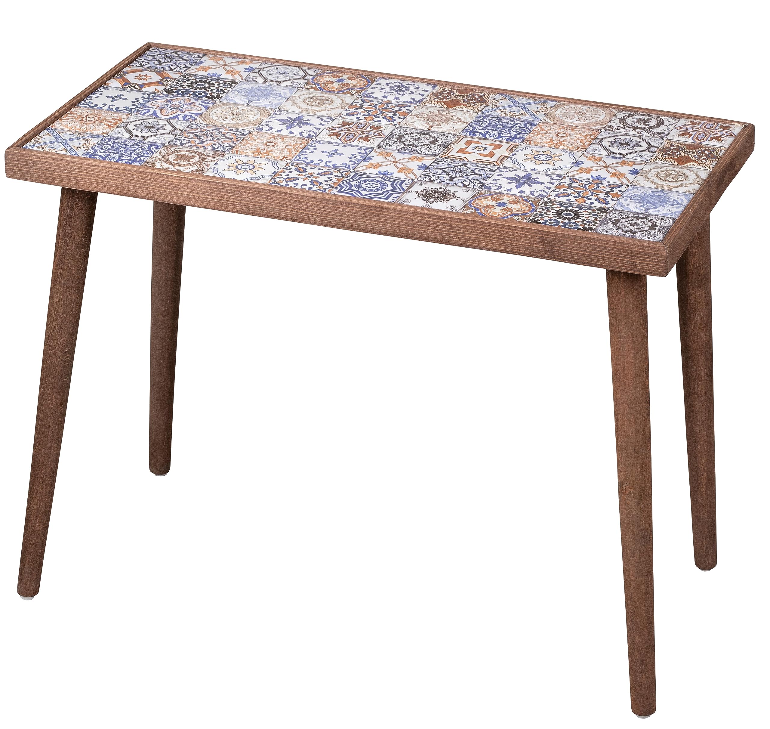 Comfyt Rustic Wood Coffee Table with Ceramic Tile Top - Nesting Side Table, End Table, Nightstand - Mexican Tile Accent Table for Living Room, Bedroom & Home Decor