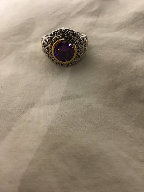 Elegant Silver & Gold Plated Purple Stone Ring for Women | Vintage Bohemian Jewelry for Parties, Weddings & Daily Wear
