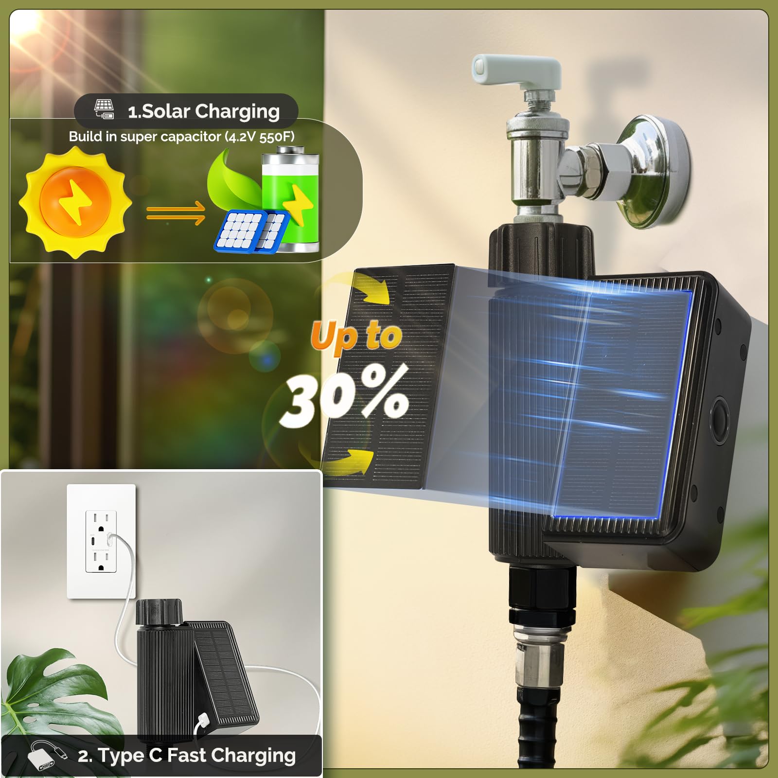 MOES Smart WiFi Sprinkler Timer - Solar Powered Automatic Water Timer for Garden Hose & Soaker Hose | Compatible with Alexa & Smart Life App | Rain Delay & Manual/Automatic Modes | Perfect for Yard, Lawn & Garden Irrigation System | Ideal for Smart Home & Outdoor Watering Solutions