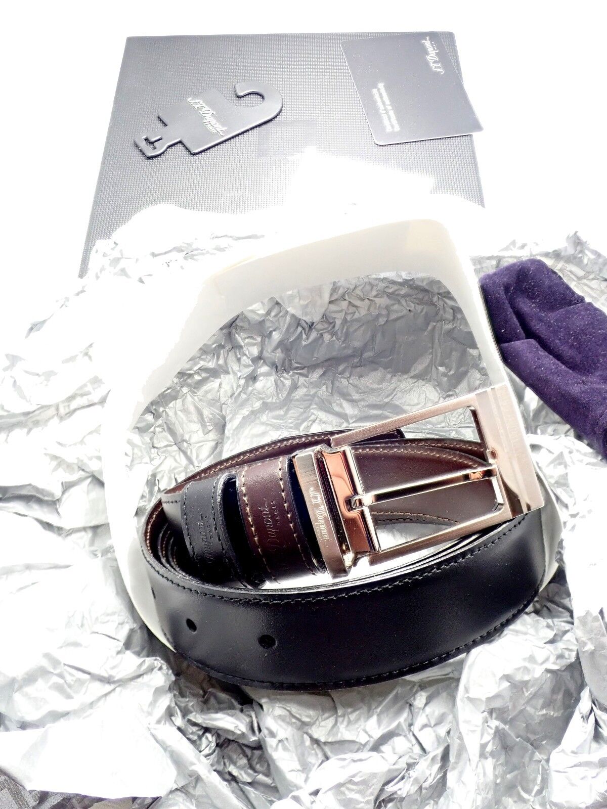 Authentic S.T. Dupont Black Leather Palladium Belt with Gift Box & Certificate - Size 47 - Premium Dress Belt for Men | Perfect for Business, Formal Events & Luxury Gifting