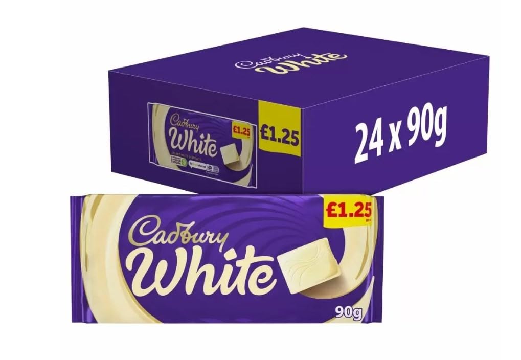 Cadbury White Chocolate Bar 90g (3.17oz) - Bulk Pack of 24 Bars - Creamy Sweet Baking & Dessert Chocolate for Recipes, Gifts & Snacking