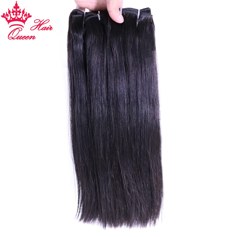 Premium 100% Unprocessed Brazilian Virgin Human Hair Weft - Double Drawn Bone Straight Full Bundle (10 10 10 Inches) | Queen Hair Products | Perfect for Extensions, Weaves & Natural Hairstyles