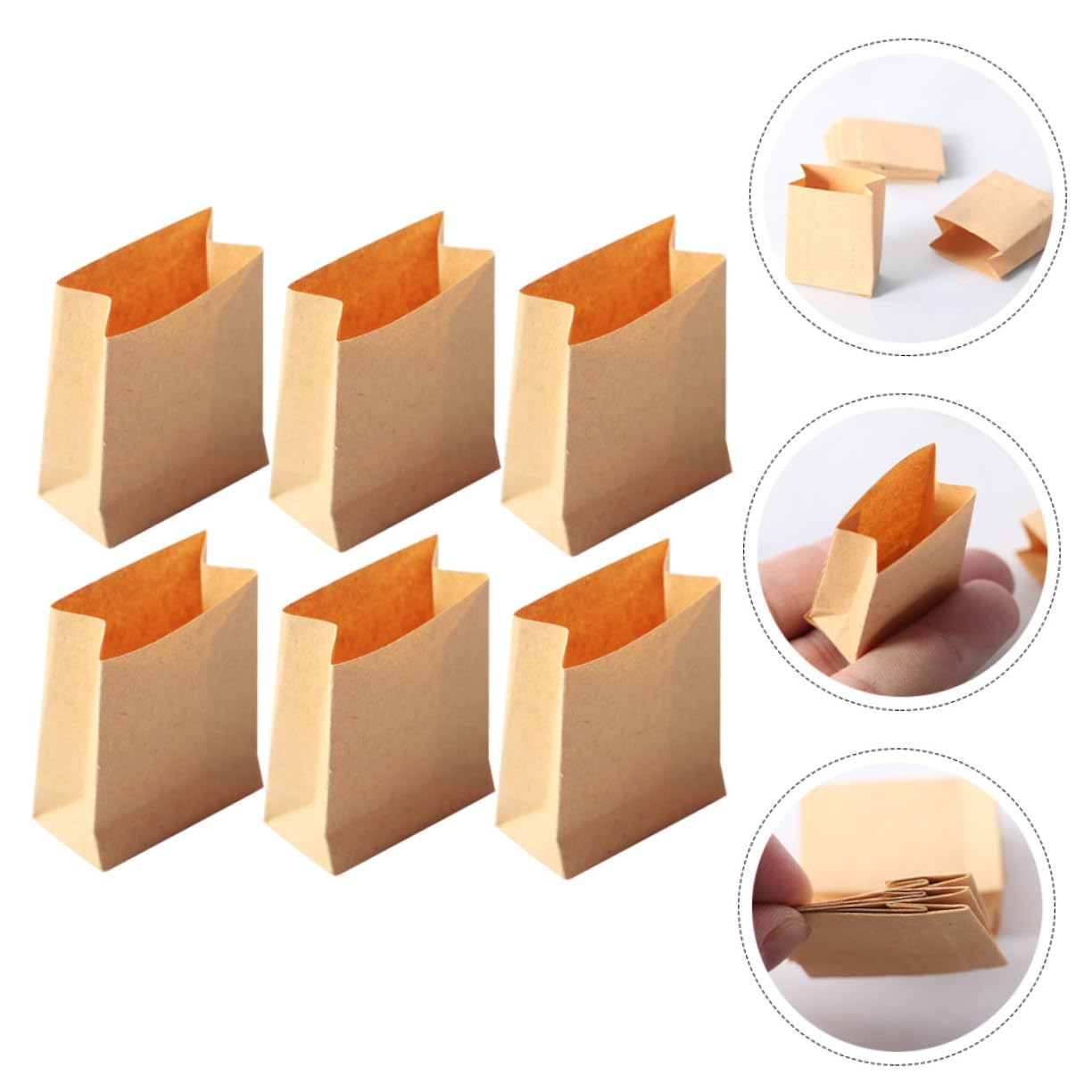 6pcs Mini Paper Bags for Dollhouse Baking - 1.18x1.18x0.78in - Party Favors & Snacks Storage