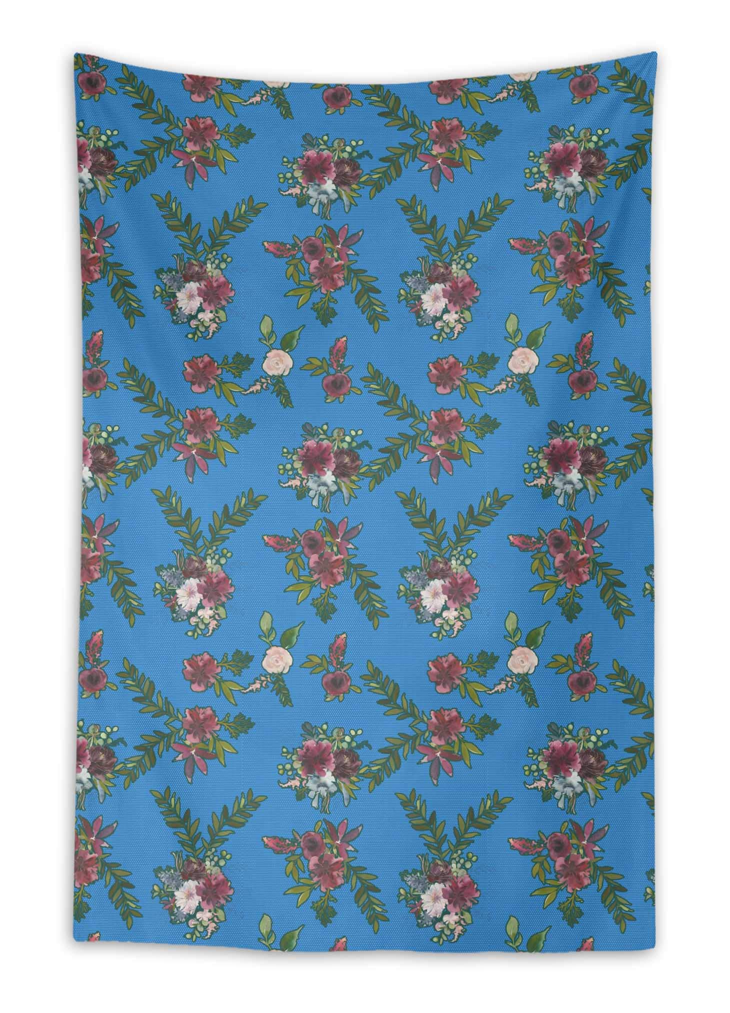 Blue Leaves & Ranunculus Floral Wall Hanging Tapestry - 58x58 Inch Boho Home Decor for Dorm, Living Room & Bedroom | Nature-Inspired Aesthetic Room Decor