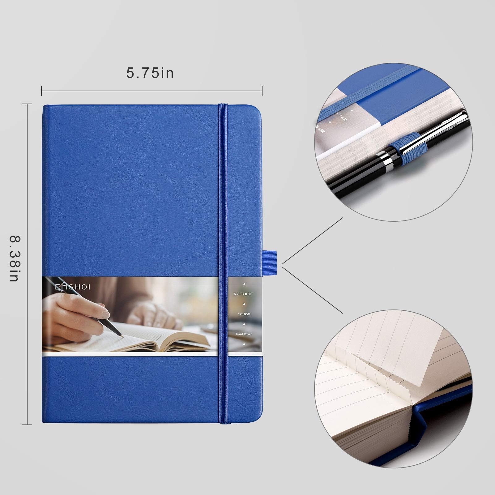 Premium EMSHOI Leather Journal Notebook - 120gsm Thick A5 Hardcover Writing Notebook with Sticky Notes, 256 Numbered College Ruled Pages for Work, School & Creative Writing (5.75