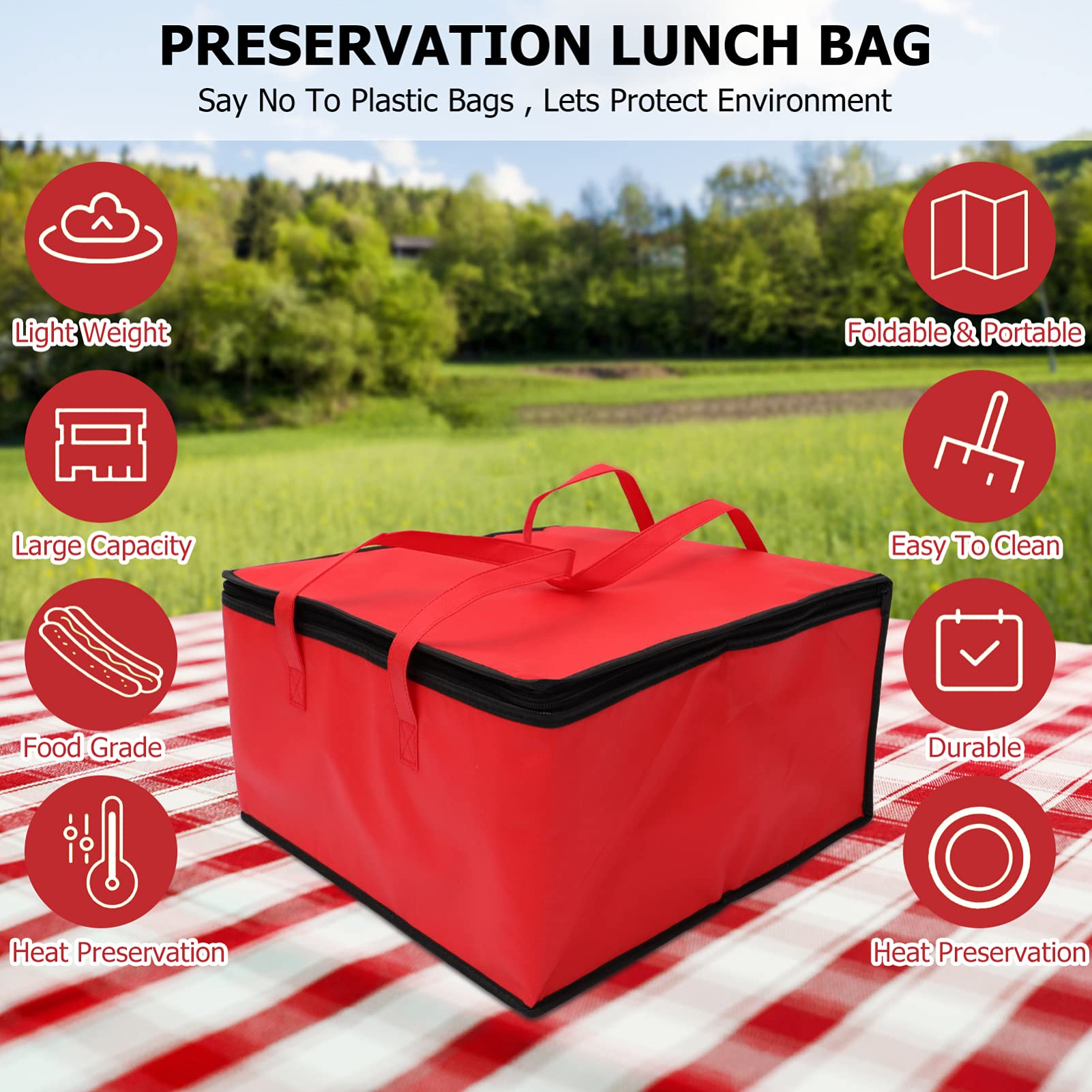 DOITOOL Insulated Pizza Delivery Bag - Thermal Food Carrier for Hot & Cold Meals - Perfect for Delivery Drivers, Picnics, and Outdoor Events