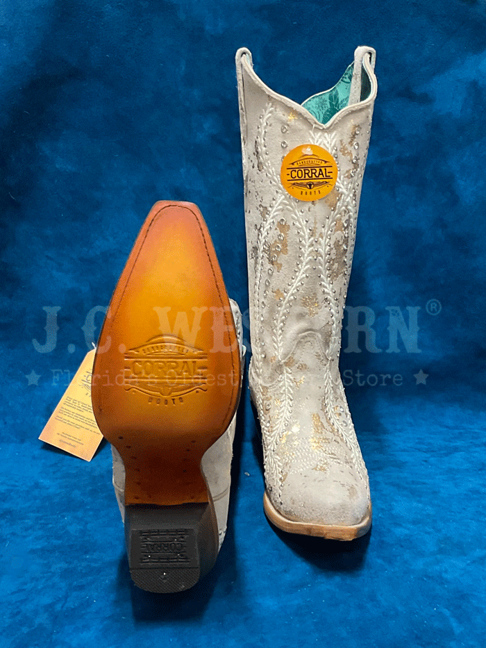 Corral Z5246 Women's Western Boots with Embroidery, Crystals & Studs - Gold Accents & Natural Leather - Perfect for Country Dancing & Cowgirl Fashion