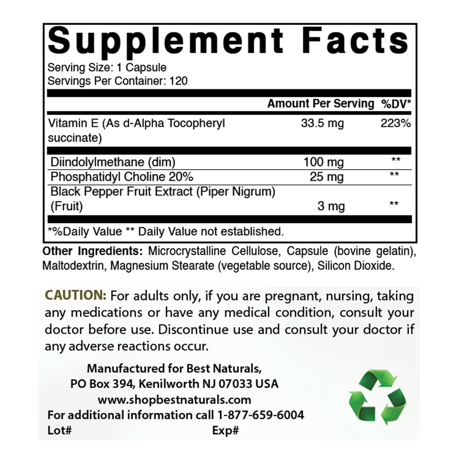 Best Naturals DIM Supplement 100mg - 120 Capsules for Estrogen Balance & Metabolism Support | Hormonal Acne Relief, PCOS, Menopause & Bodybuilding Aid | Supports Healthy Hormone Levels for Women & Men