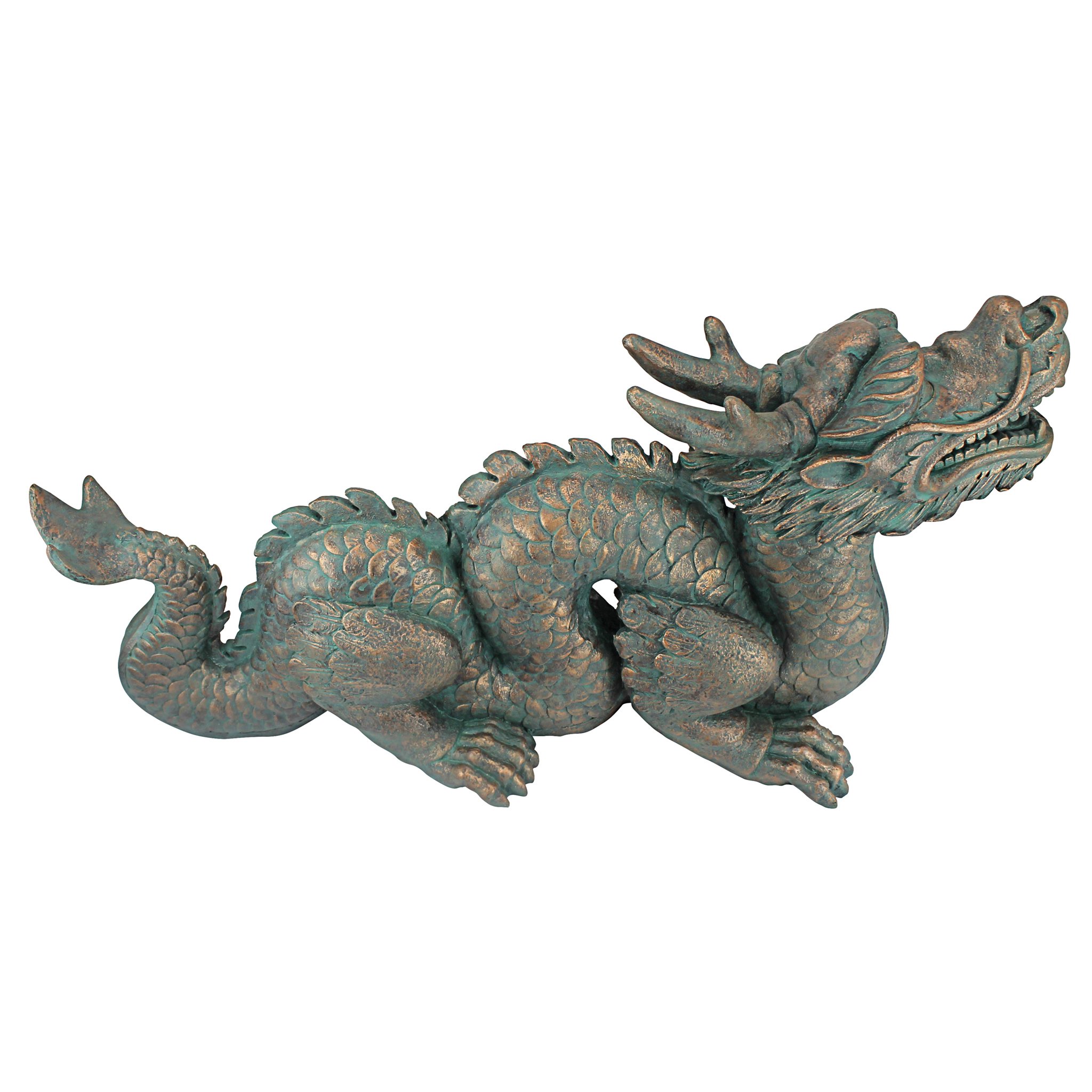 Design Toscano Asian Dragon of the Great Wall Garden Statue - 29 Inch Large Cast Stone Resin Outdoor Decor with Green Bronze Verdigris Finish - Perfect for Asian-Themed Gardens, Patios, and Landscape Design