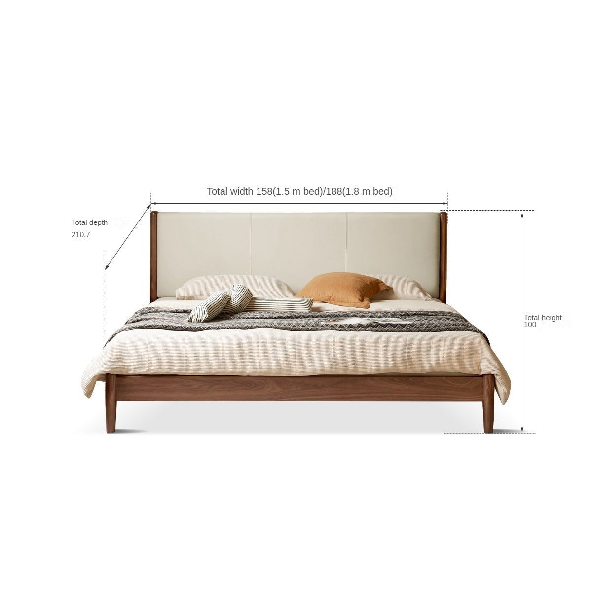 Premium Black Walnut Solid Wood King Size Bed with Genuine Top Grain Cowhide Leather Upholstery - Perfect for Master Bedroom, Guest Room & Luxury Home Decor
