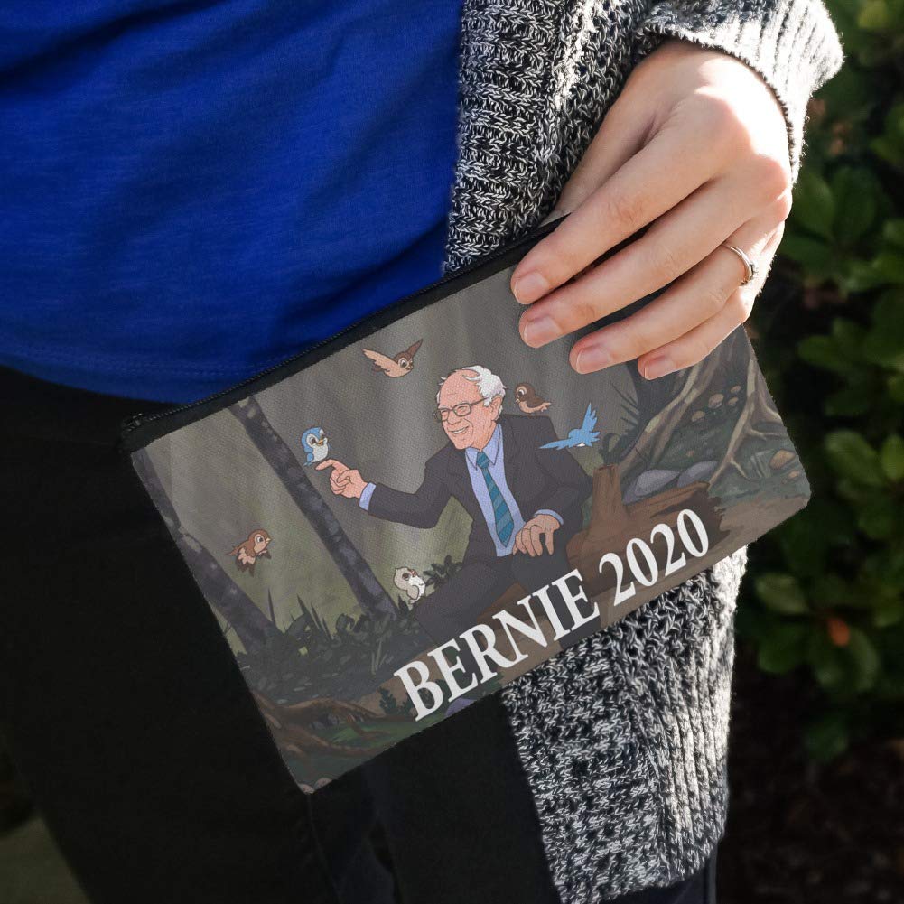 Bernie Sanders 2020 Retro Cartoon Makeup Bag - Forest Birds Design Cosmetic Pouch Organizer | Perfect for Travel, Gym & Daily Makeup Storage