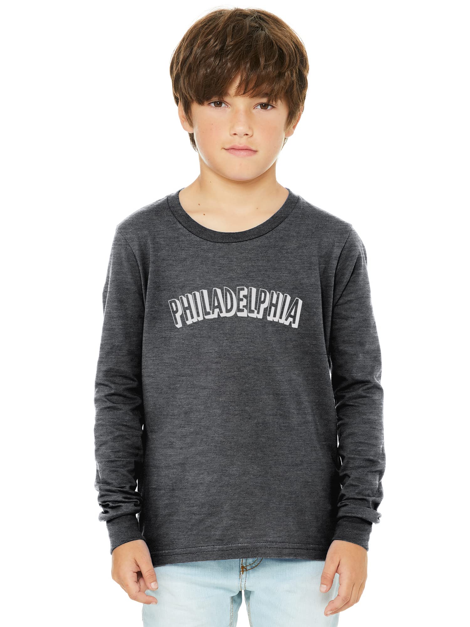 Daxton Youth Long Sleeve Philadelphia Basic T-Shirt | Comfortable Cotton Tee for Boys & Girls | Perfect for School, Sports & Casual Wear