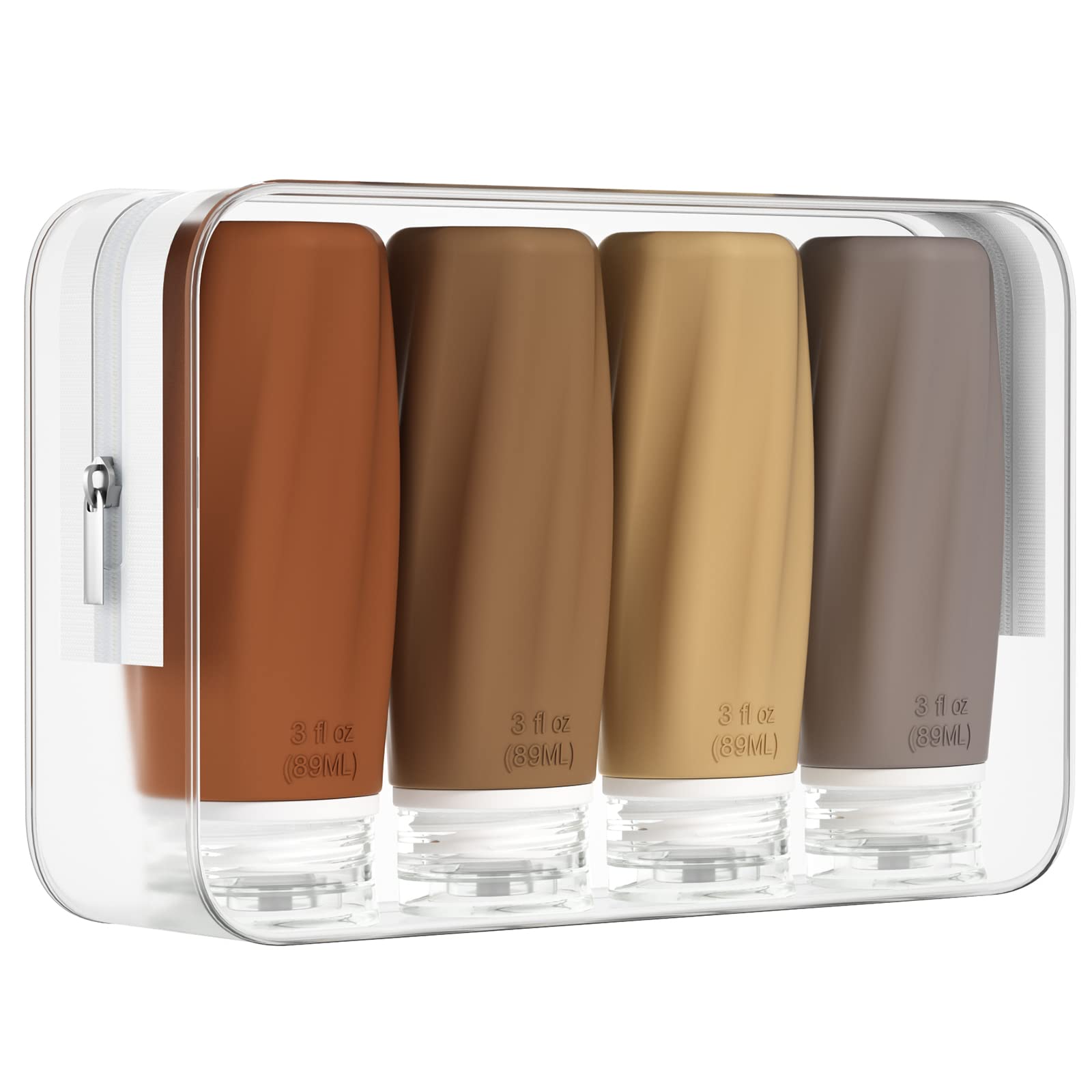 TSA Approved 3oz Travel Bottles for Toiletries - Leak Proof & Refillable Squeezable Containers for Shampoo, Conditioner & Lotion | Perfect for Air Travel, Gym & Vacation Essentials (Brown)