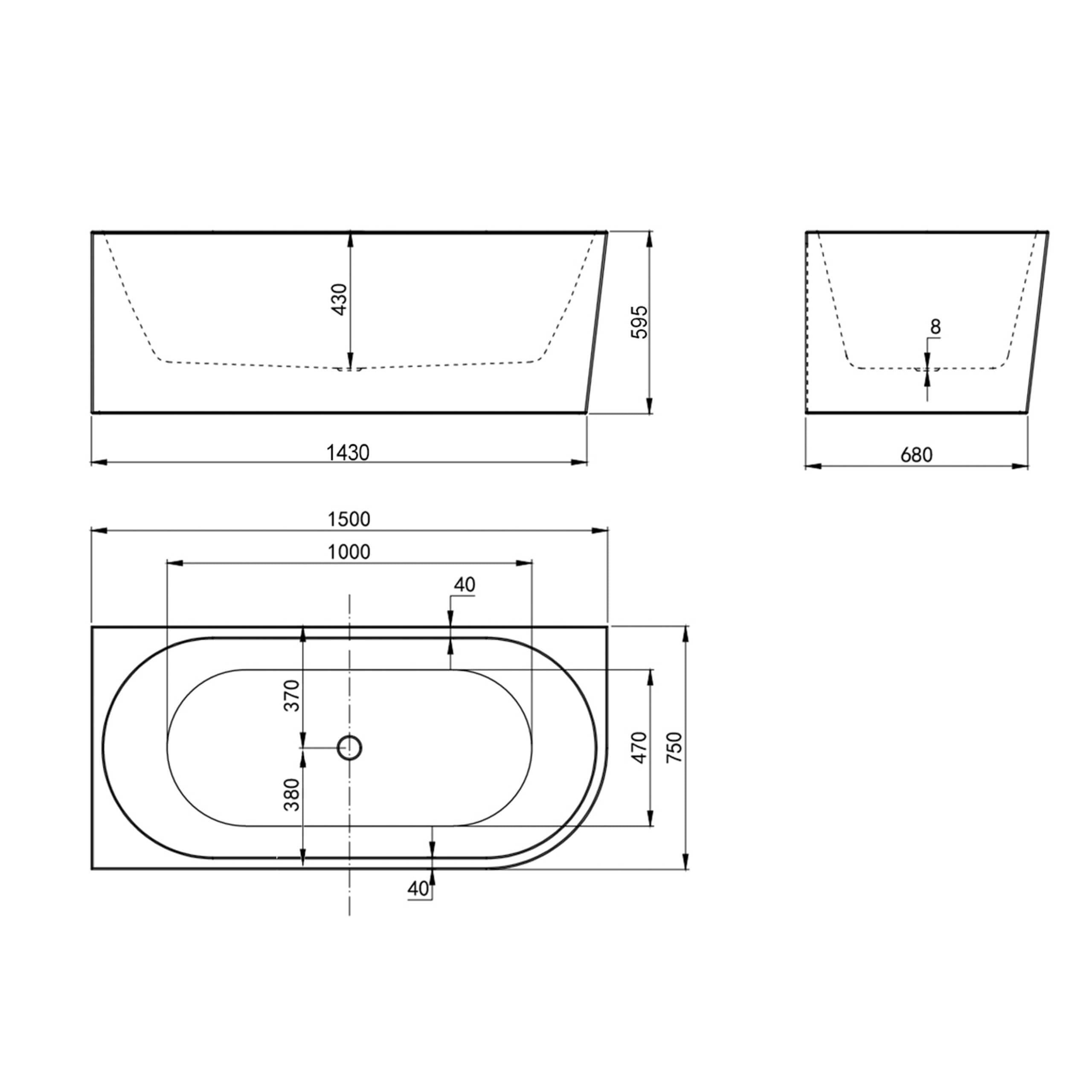 Left Corner Bathtub 1500mm Gloss White - Space-Saving Freestanding Soaking Tub for Small Bathrooms & Modern Homes