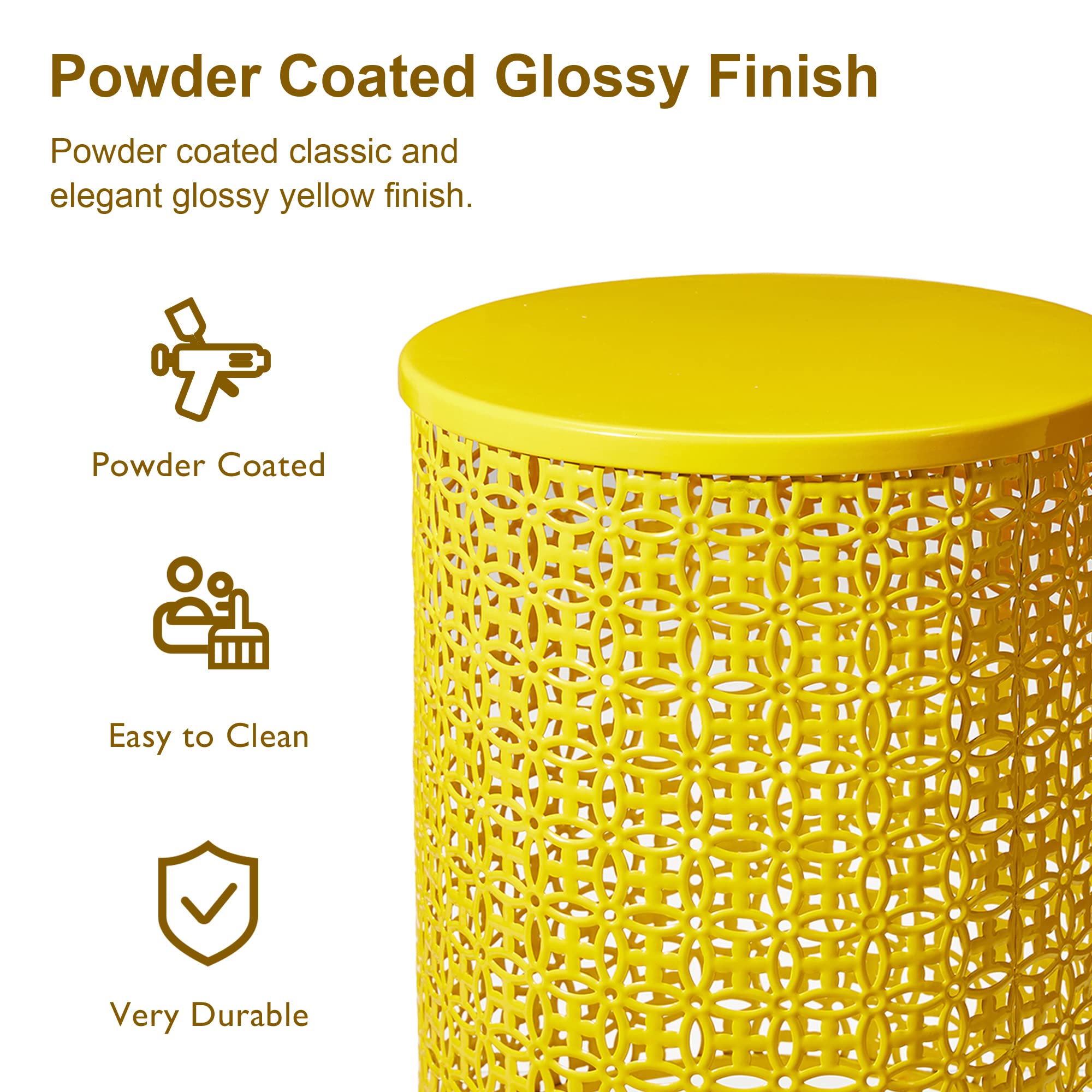 Glitzhome 2-Piece Outdoor Side Table Set - Heavy Duty Metal Frame Modern End Table for Garden, Patio, Balcony - Glossy Yellow Accent Table for Indoor & Outdoor Use - Perfect for Poolside, BBQ, and Relaxing Spaces