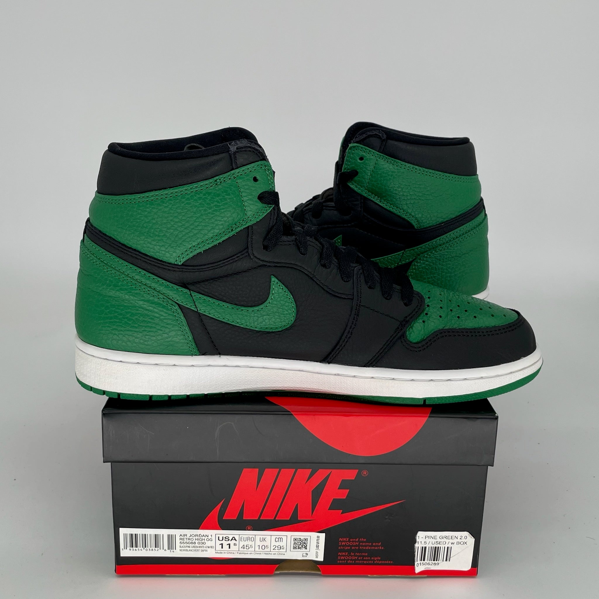Air Jordan 1 Retro High OG Pine Green Black Men's Size 11.5 Sneakers 555088-030 - Perfect for Basketball, Streetwear & Sneaker Collectors