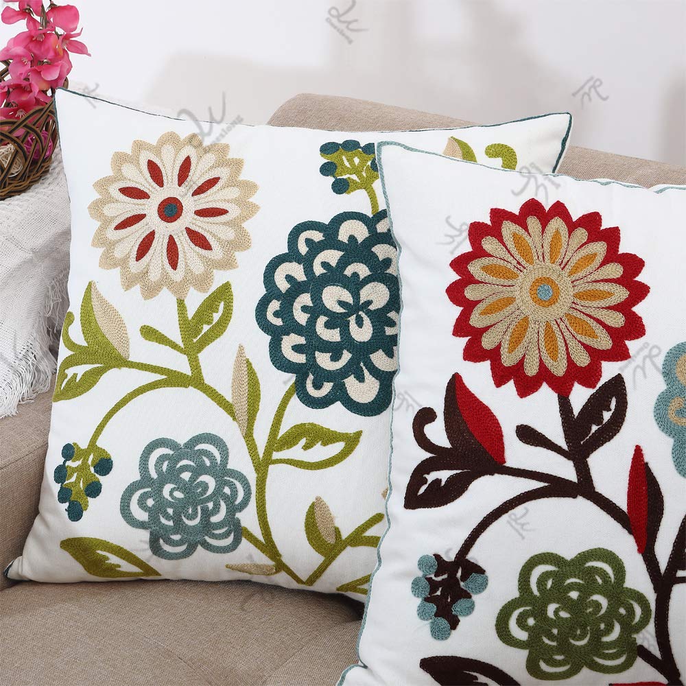 18x18 Inch Floral Embroidery Throw Pillow Covers Set of 2 - Decorative Couch Pillow Cases for Sofa, Bed, Living Room & Patio | Perfect for Home Decor, Cozy Reading Nook & Outdoor Relaxation